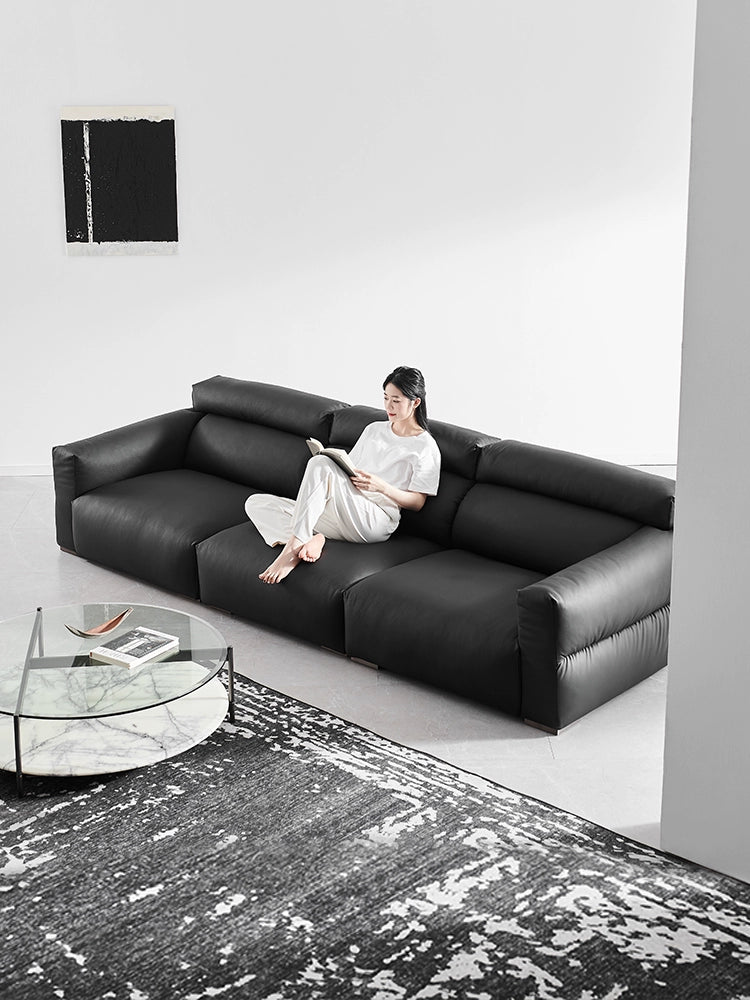 Home Furnishing Italian Straight Row Three-person Minimalist Leather Sofa Nordic Simple Modern First-layer Cowhide Sofa