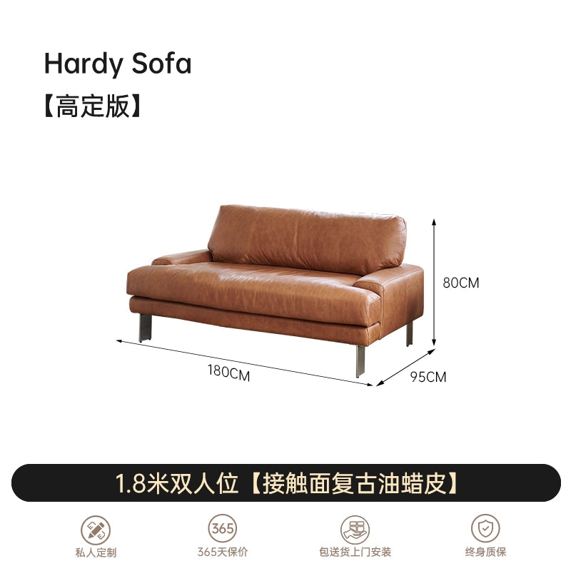 Medieval Modern Hardy Sofa Designer Imported First-layer Cowhide Small Apartment Living Room Straight Row Three-person Sofa