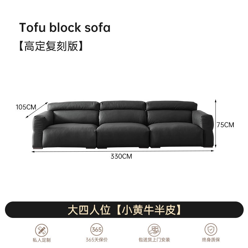 Home Furnishing Italian Straight Row Three-person Minimalist Leather Sofa Nordic Simple Modern First-layer Cowhide Sofa