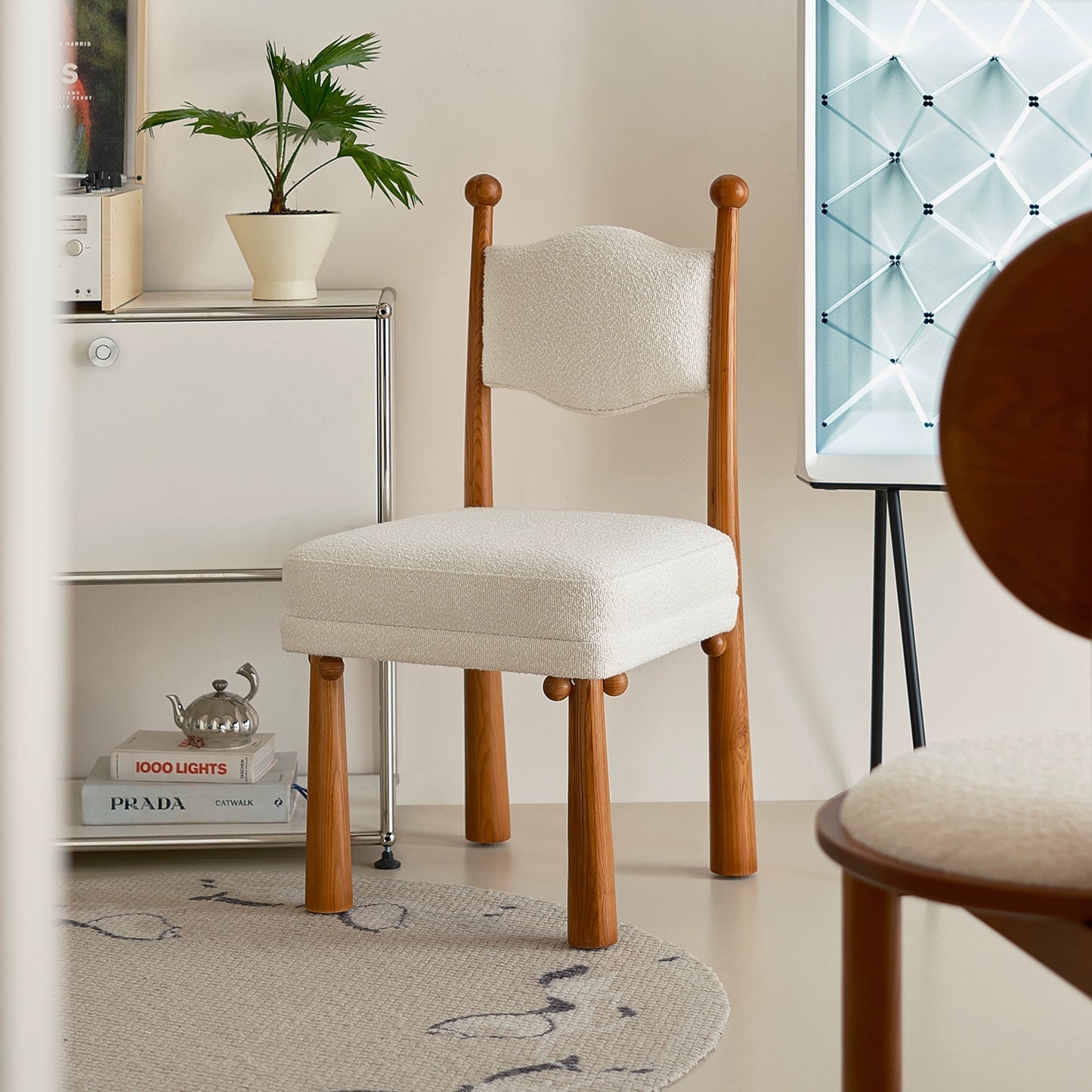 Lammwolle Massivholz Esszimmerstuhl Designer Internet Promi Stuhl mittelalterliche Rückenlehne Ankleidehocker einfacher Schreibtischstuhl 