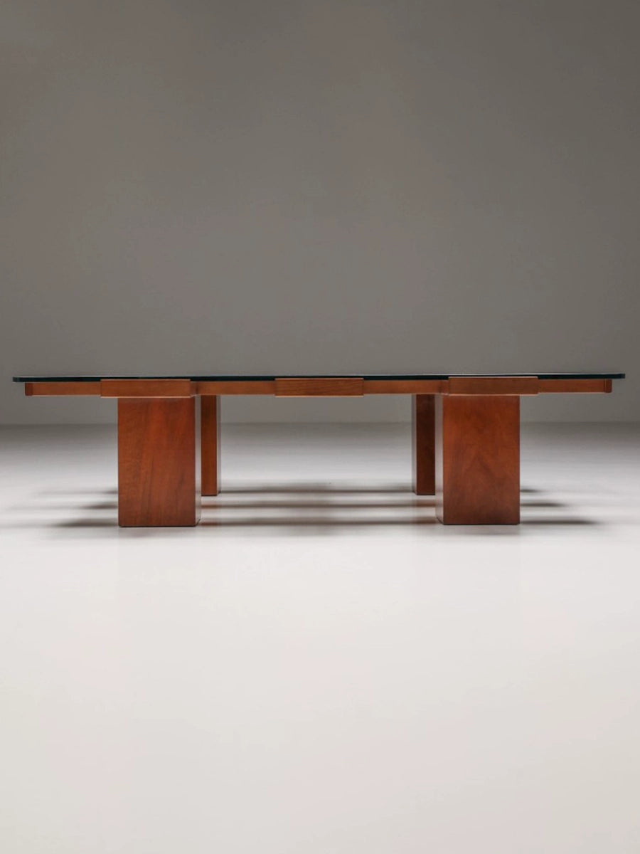 Dänischer mittelalterlicher südamerikanischer Teakholz-ultraweißer Glas-Massivholz-quadratischer Couchtisch Retro-Heim-Großwohnungs-Designer 