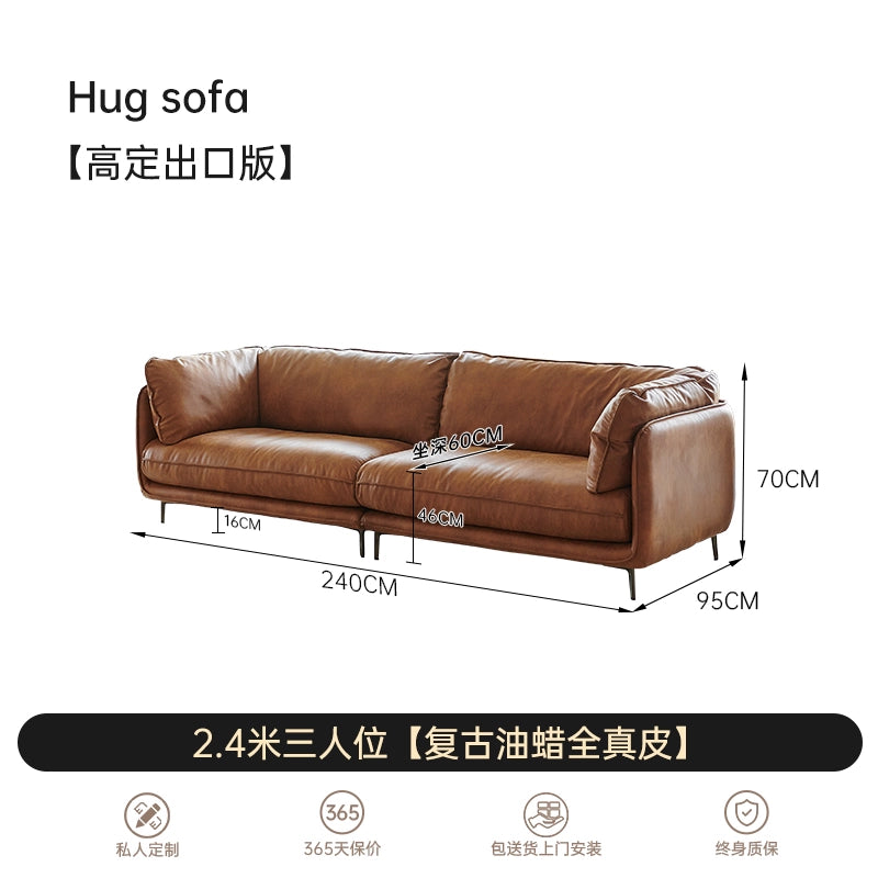 Nordic Retro Oil Wax Cloth Hug Sofa Simple Medium and Ancient Style Small Apartment Living Room HUG Straight Row Three-person Sofa
