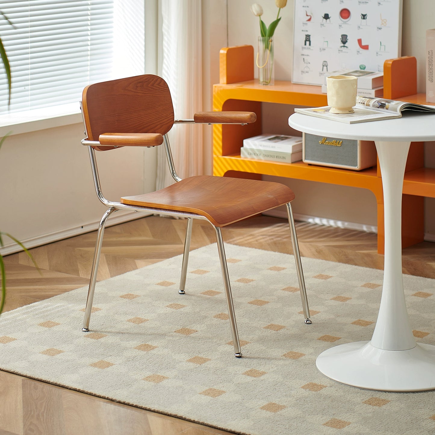 Retro Esszimmerstuhl mit Armlehne, Stuhl aus massivem Holz, Rückenlehne, moderner, einfacher, lässiger Schreibtischstuhl, Café 