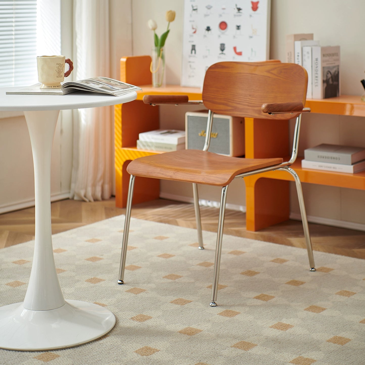 Retro Esszimmerstuhl mit Armlehne, Stuhl aus massivem Holz, Rückenlehne, moderner, einfacher, lässiger Schreibtischstuhl, Café 