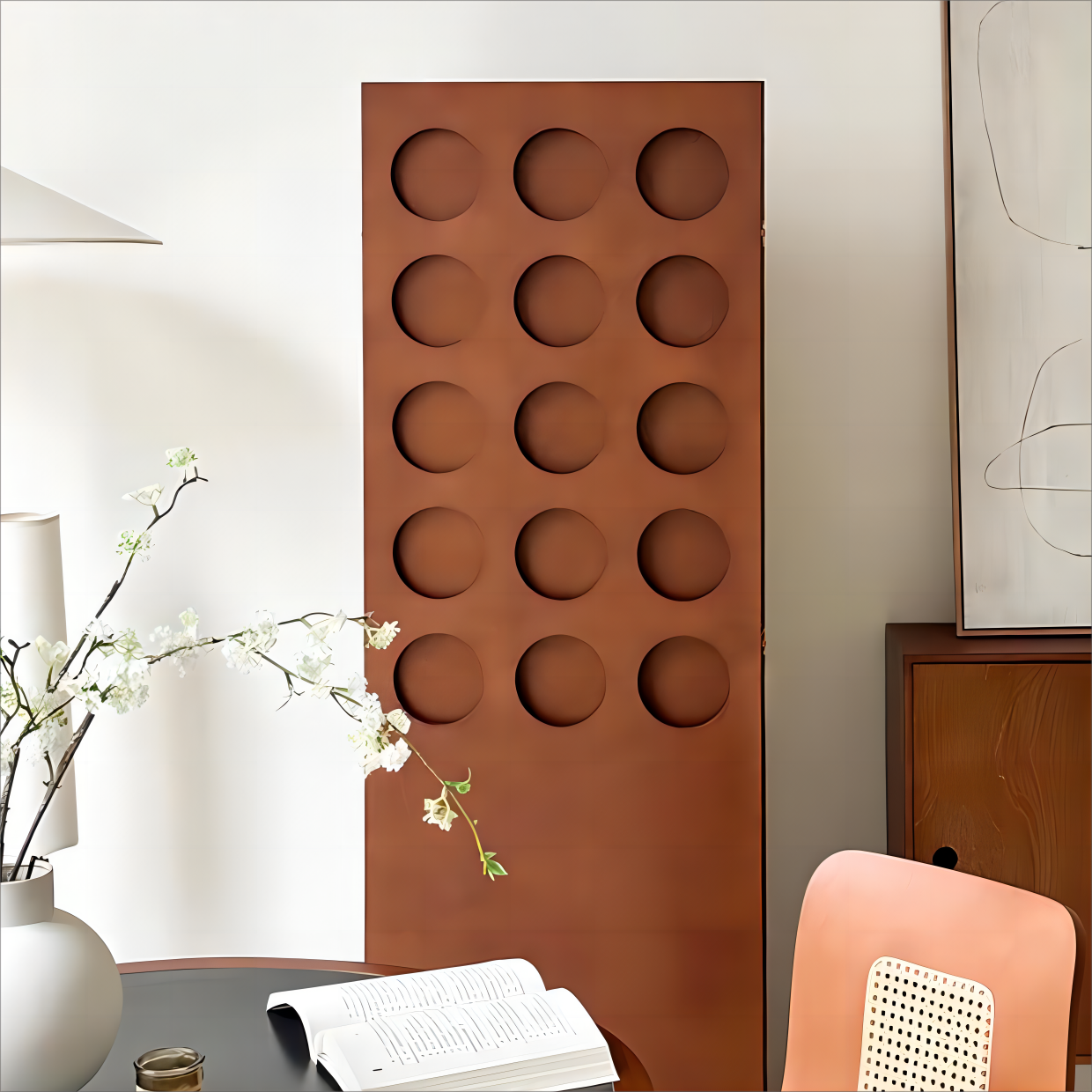 Mittelalterlicher Massivholz-Bildschirm Französisch Retro Partition Baffle Wohnzimmer Faltbarer Mobiler Block Wabi-Sabi Wind 