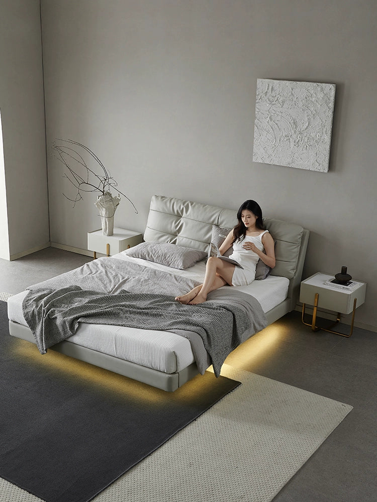 Suspended Bed Italian Minimalist Leather Bed Modern Light Luxury Master Bedroom Internet Celebrity Cream Puff Fairy Bed Double Suspended Bed