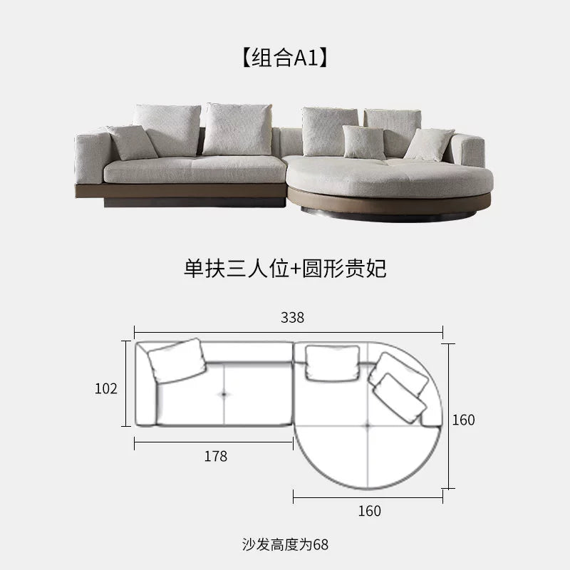 Italian Light Luxury Minimalist Connery Connery Cotton and Linen Fabric Sofa Combination Corner Arc Villa Large Flat Floor