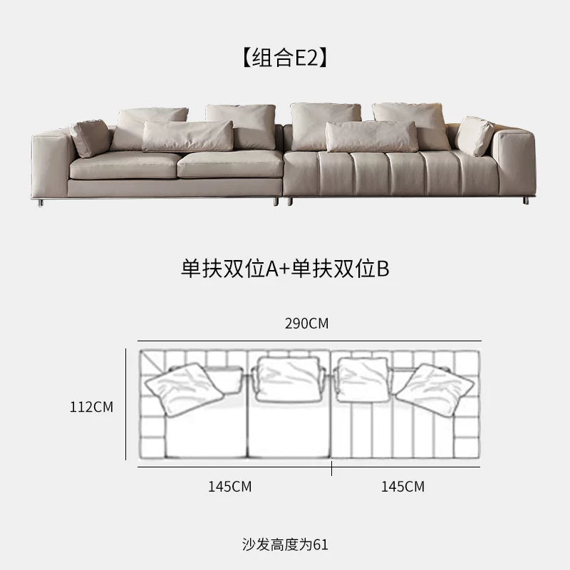 Designer Light Luxury First-layer Cowhide Splicing Corner Combination Italian Minimalist Piano Keys Villa Model Room Sofa