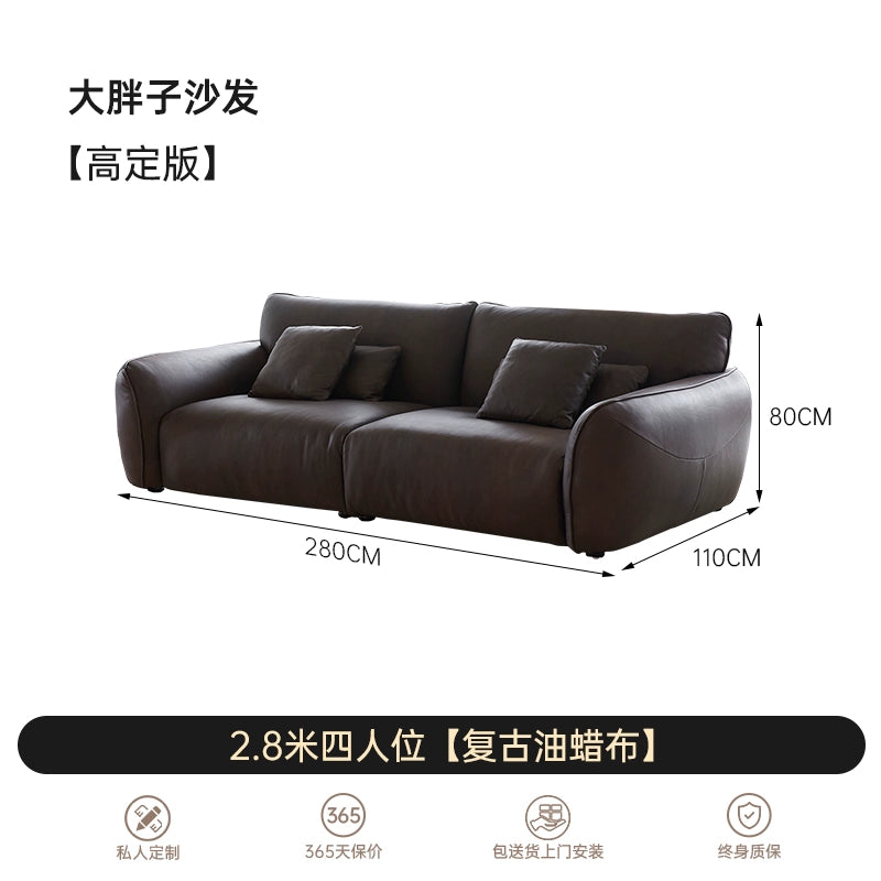 Italian Minimalist First-layer Cowhide Designer Large Flat-floor Villa Living Room High-end Straight Row Medieval Big Fat Sofa