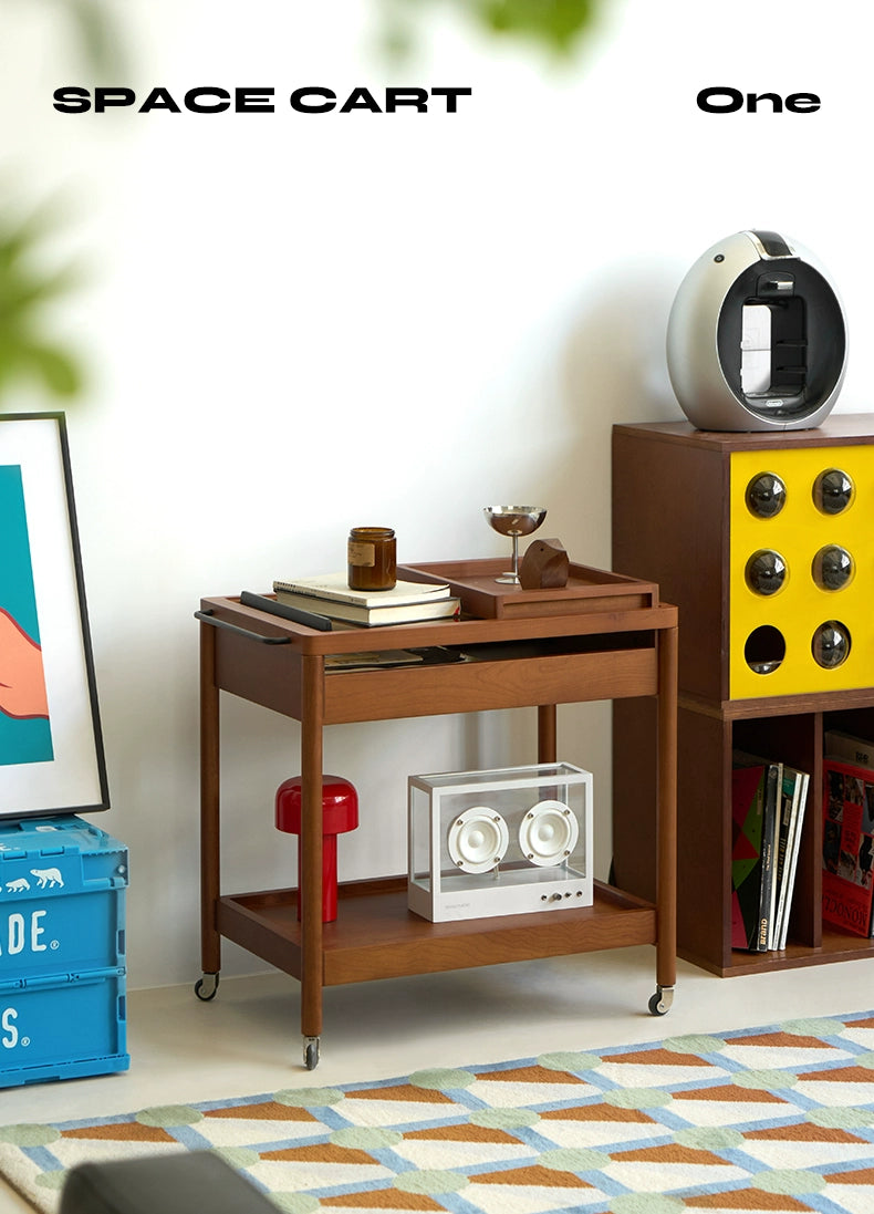 Cosmic Cart Mittelalterlicher Couchtisch aus Massivholz, beweglicher Couchtisch, kreativer Nachttisch, Sofa, Beistelltisch, leichter Luxus, hohes Gefühl 