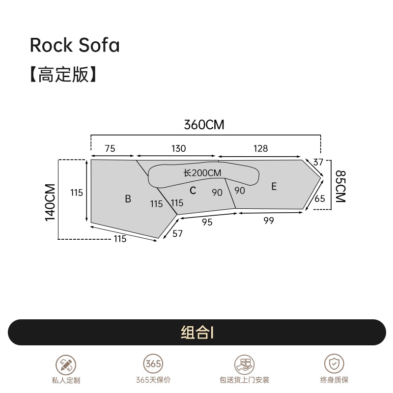 Italian Light Luxury Fabric Rock Sofa Chenille Velvet Large Flat-floor Villa Living Room Special-shaped Module Combination Sofa