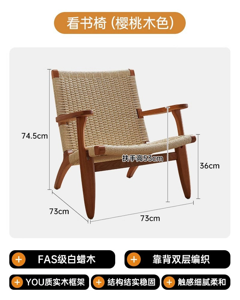 Rattan Sofa Stuhl Nordic Freizeit Stuhl Massivholz Zurück Stuhl Balkon Mittelalterlichen Log Wabi-sabi Wind 