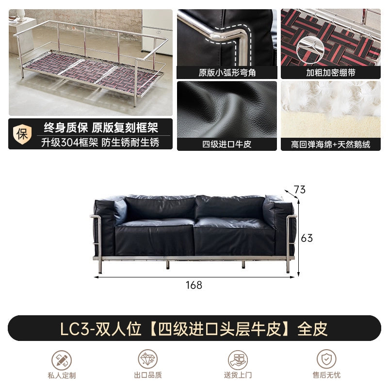Italian Minimalist LC3 Sofa Corbusier Medieval Bauhaus Stainless Steel Down Single Sofa