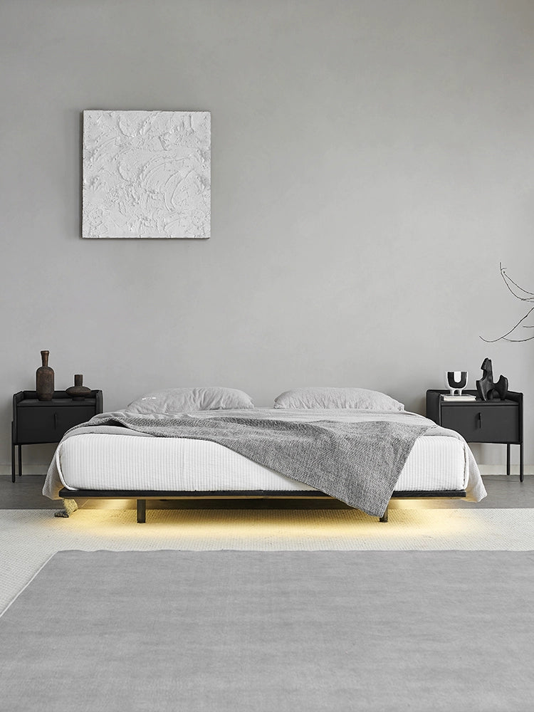Italian Minimalist Bedside Suspension Bed 2022 New Master Bedroom Modern Light Luxury with Sensor Lamp Solid Wood Double Bed