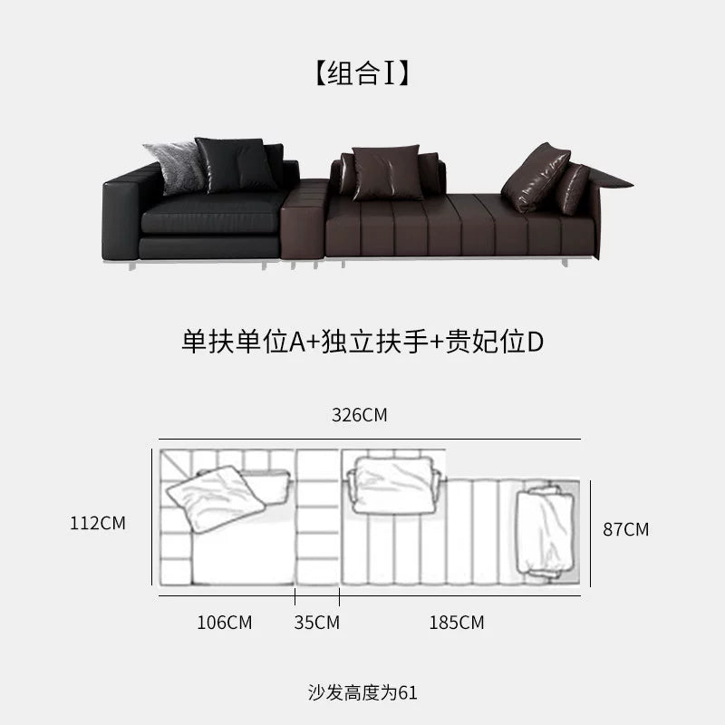 Designer Light Luxury First-layer Cowhide Splicing Corner Combination Italian Minimalist Piano Keys Villa Model Room Sofa