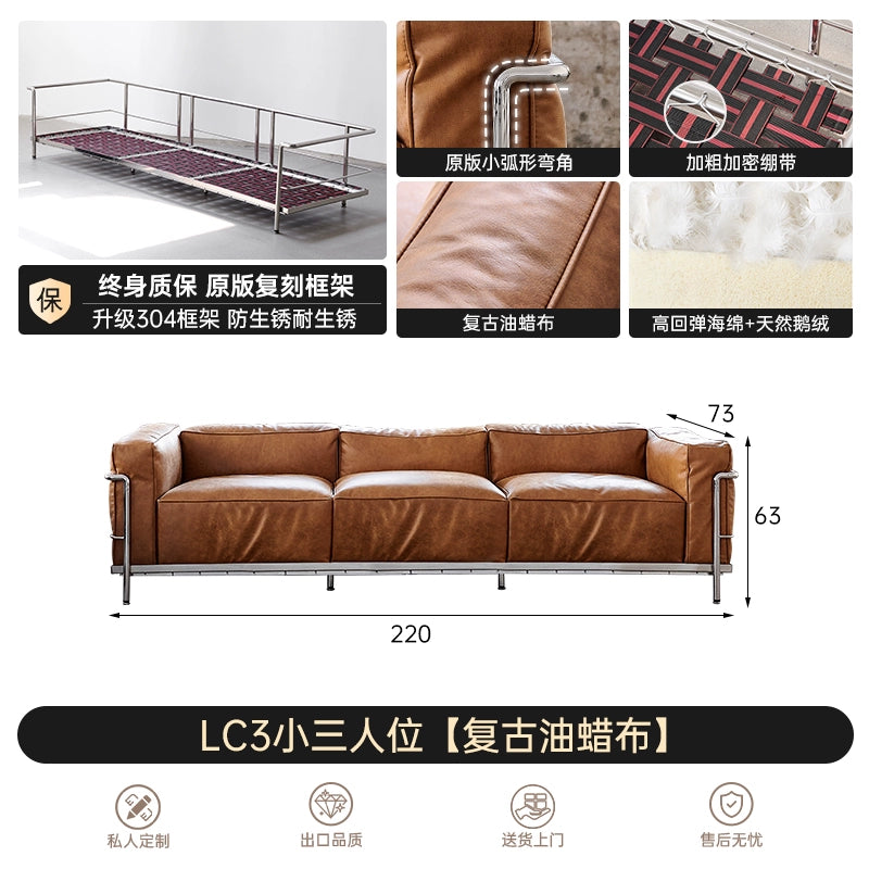 Corbusier LC3 Sofa Medieval Oil Wax Leather Living Room Three-person Straight Row Sofa