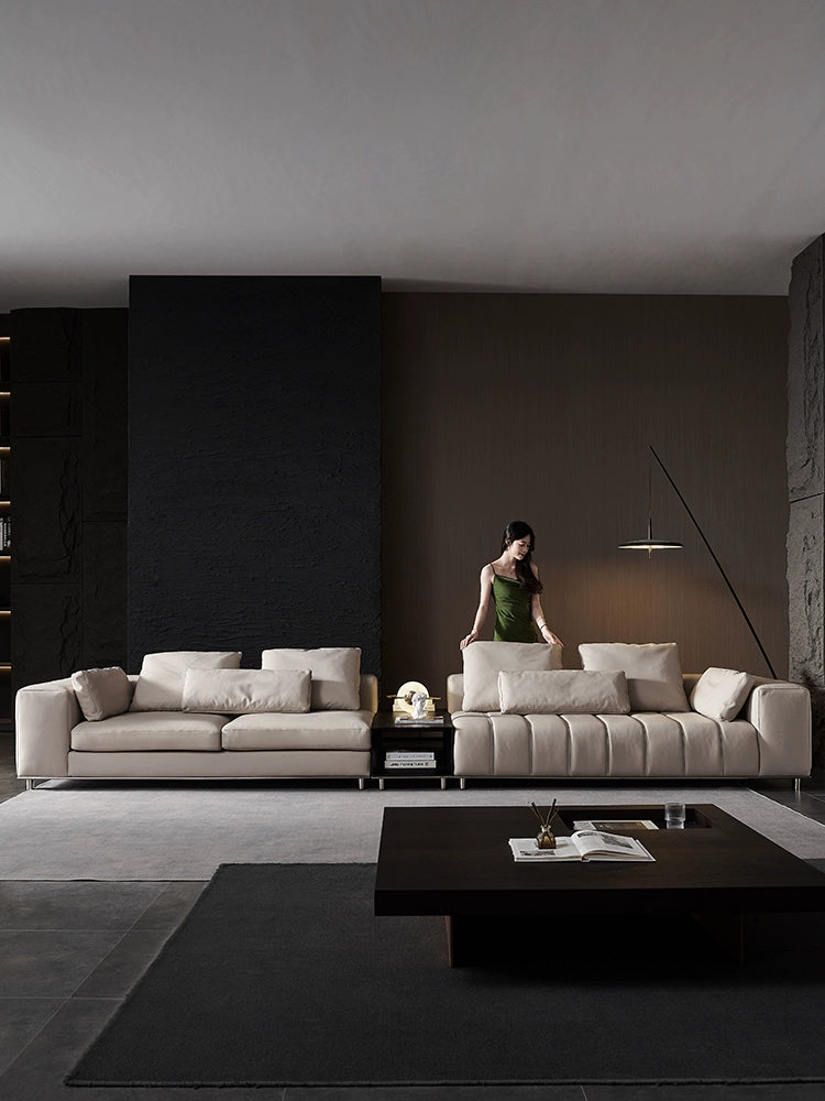 Designer Light Luxury First-layer Cowhide Splicing Corner Combination Italian Minimalist Piano Keys Villa Model Room Sofa