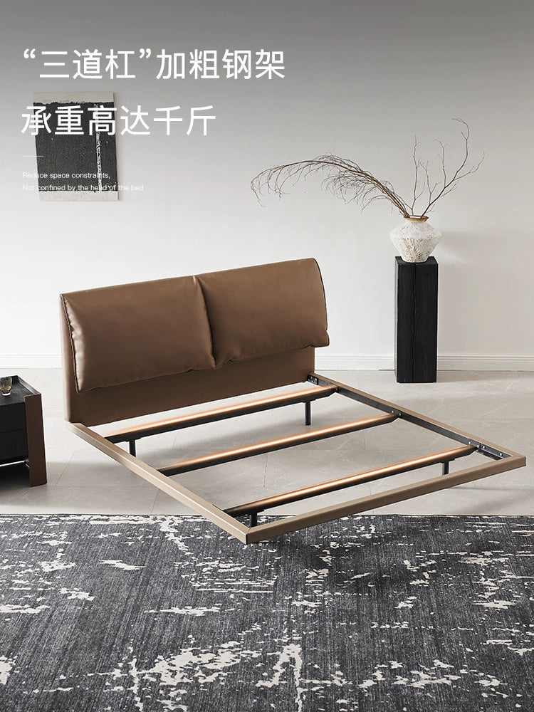 Italian Minimalist Elephant Ear Bed First Layer Cowhide Modern Minimalist Master Bedroom Flush Edge Wedding Bed Soft Bag Double Suspended Bed