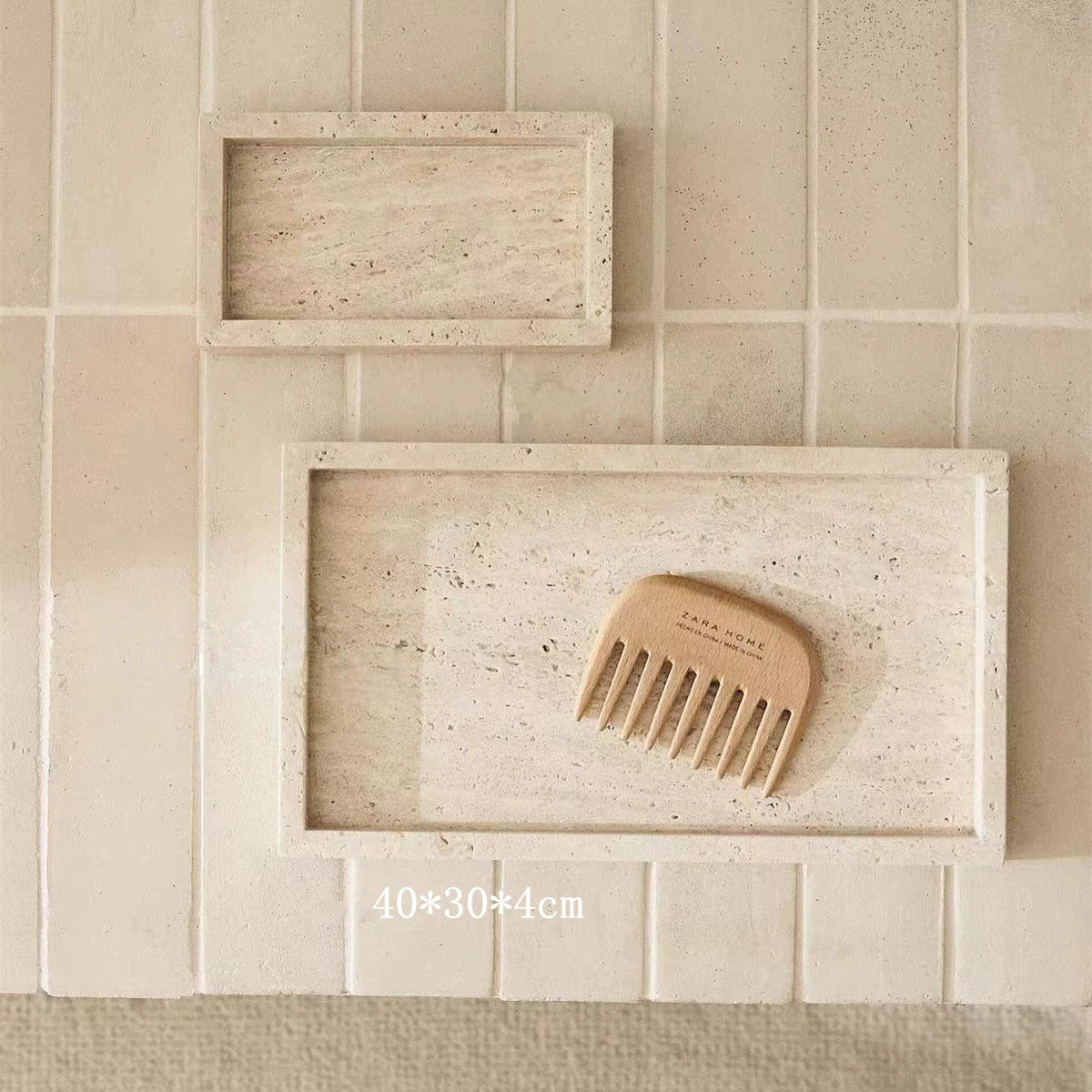 Marmortablett Wabi-Sabi Schmuck Aufbewahrungstablett Aromatherapie Regal Gelb Travertin Französisches Ornament 