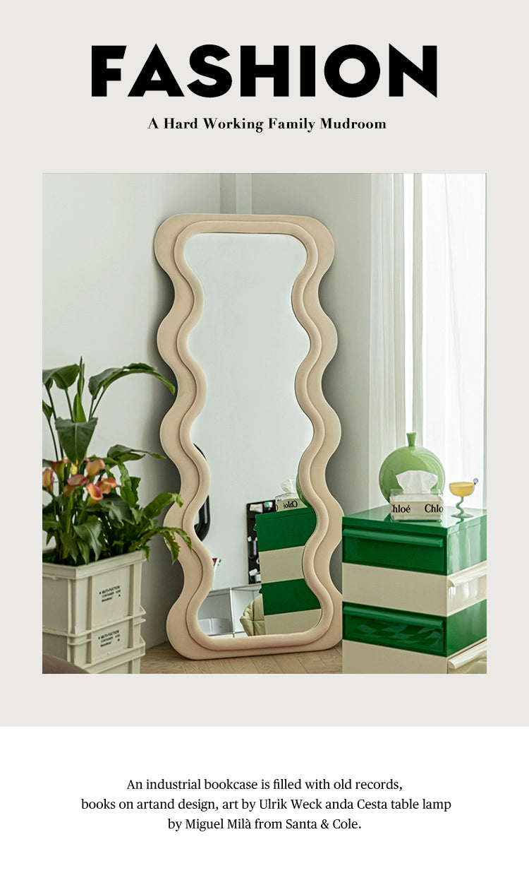Full-length Mirror Floor-to-ceiling Ins Wind Retro Full-length Mirror Home Living Room Decoration Clothing Store Wave Mirror