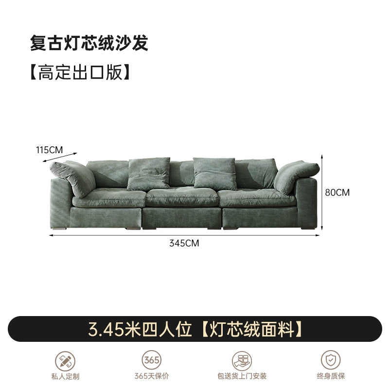 Retro Corduroy Sofa Italian Minimalist Casual Lazy Small Apartment Living Room Straight Row Advanced Light Luxury Fabric Sofa