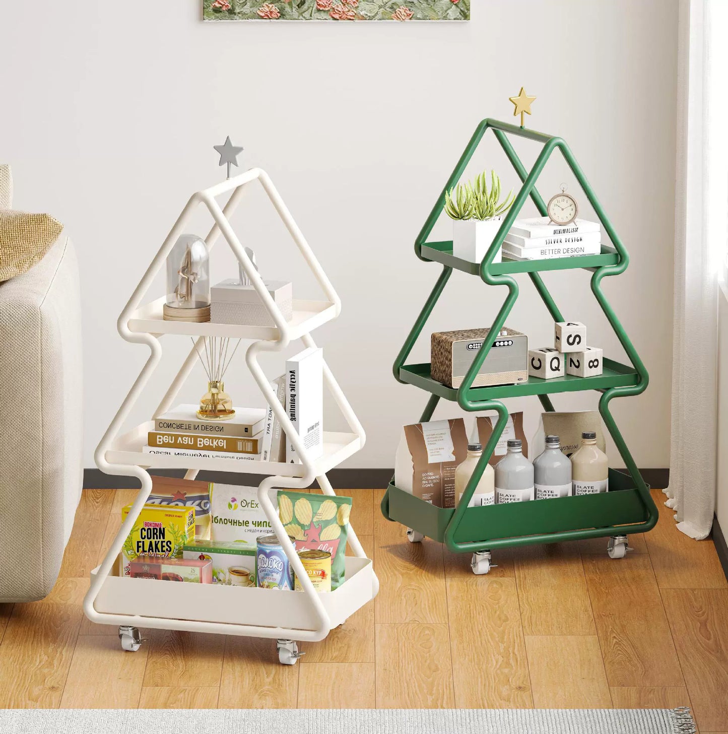 Mobiles Regal, kreatives Schmiedeeisen, leichte Luxuskante, wenige einfache Sofa-Aufbewahrungswagen, Heim-Blumenständer