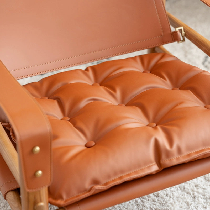 Esszimmerstuhl aus massivem Sattelleder, dänischer Retro-Einzelsofastuhl, Wabi Sabi Wind Back Recliner Jagdstuhl 