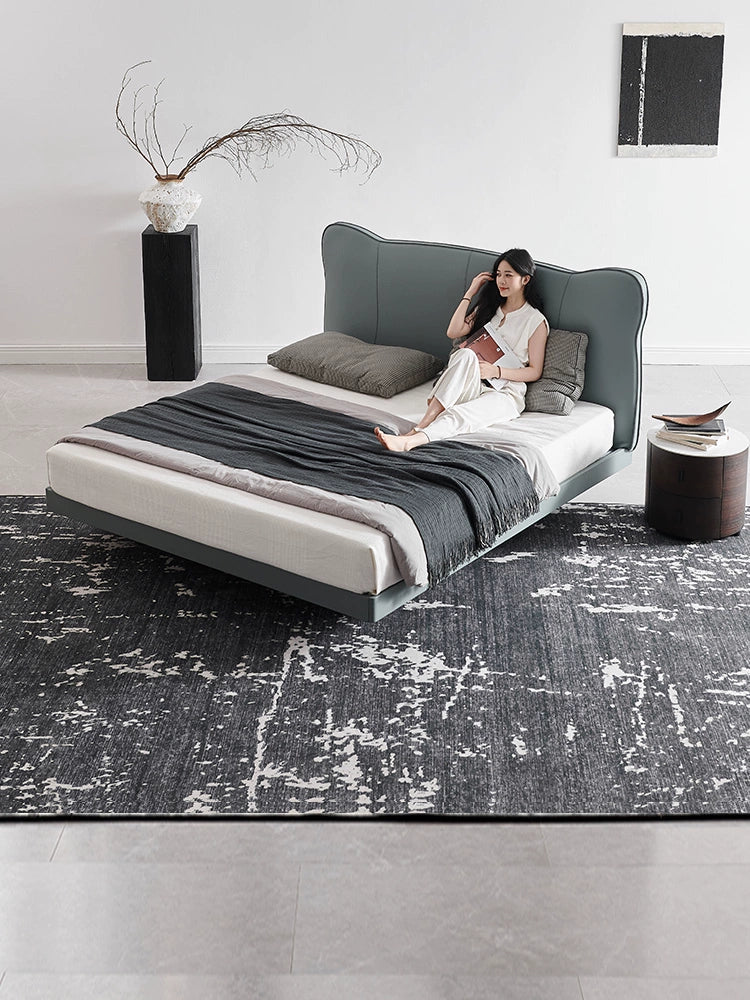 Italian Light Luxury Double Bed 1.8 Meters Master Bedroom Bed Modern Simple Wedding Bed Real Cowhide High-end Atmospheric Soft Bed