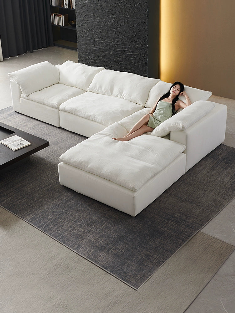 Cloud Cloud Sofa Cream Wabi Wind Designer Living Room Cotton and Linen Fabric Sofa Down Straight Row Princess Combination