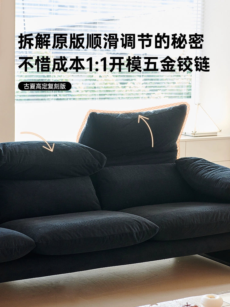 Italian Minimalist Maralunga Sofa Living Room Straight Row Three High Backrest Folding Ear Fabric Sofa