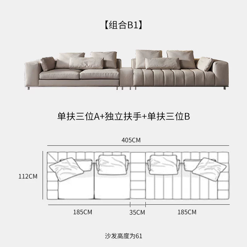 Designer Light Luxury First-layer Cowhide Splicing Corner Combination Italian Minimalist Piano Keys Villa Model Room Sofa