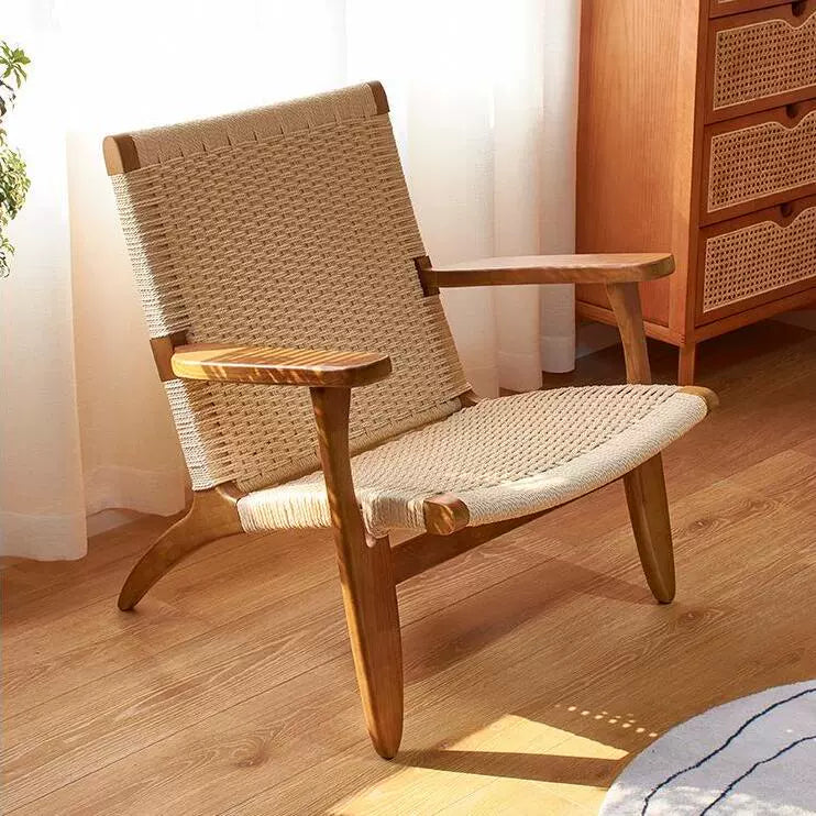 Rattan Sofa Stuhl Nordic Freizeit Stuhl Massivholz Zurück Stuhl Balkon Mittelalterlichen Log Wabi-sabi Wind 