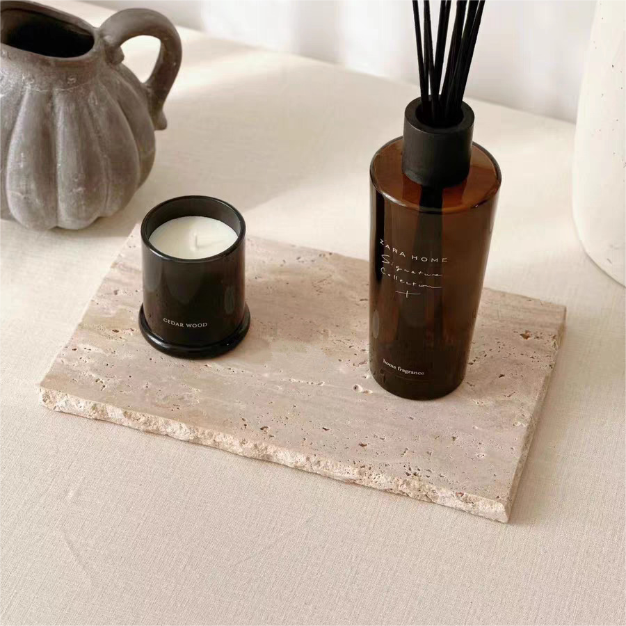 Marmortablett Wabi-Sabi Schmuck Aufbewahrungstablett Aromatherapie Regal Gelb Travertin Französisches Ornament 