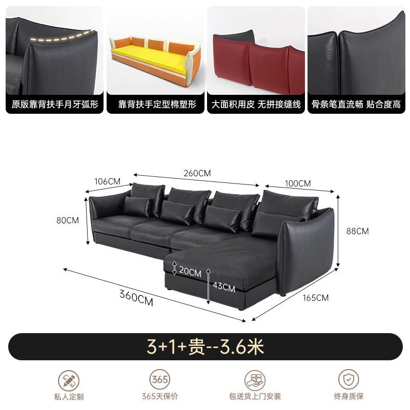 Italian Minimalist Chanel Sofa Large Flat Floor Living Room Light Luxury Straight Corner First Layer Cowhide Designer Sofa