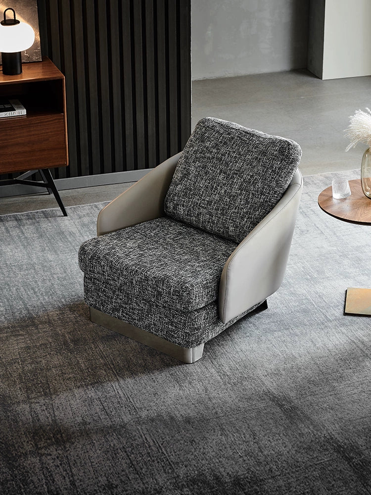 Home Furnishing High-end Cotton and Linen Leisure Chair True Italian Minimalist Leather Chair Designer Living Room Negotiation Chair Single Sofa