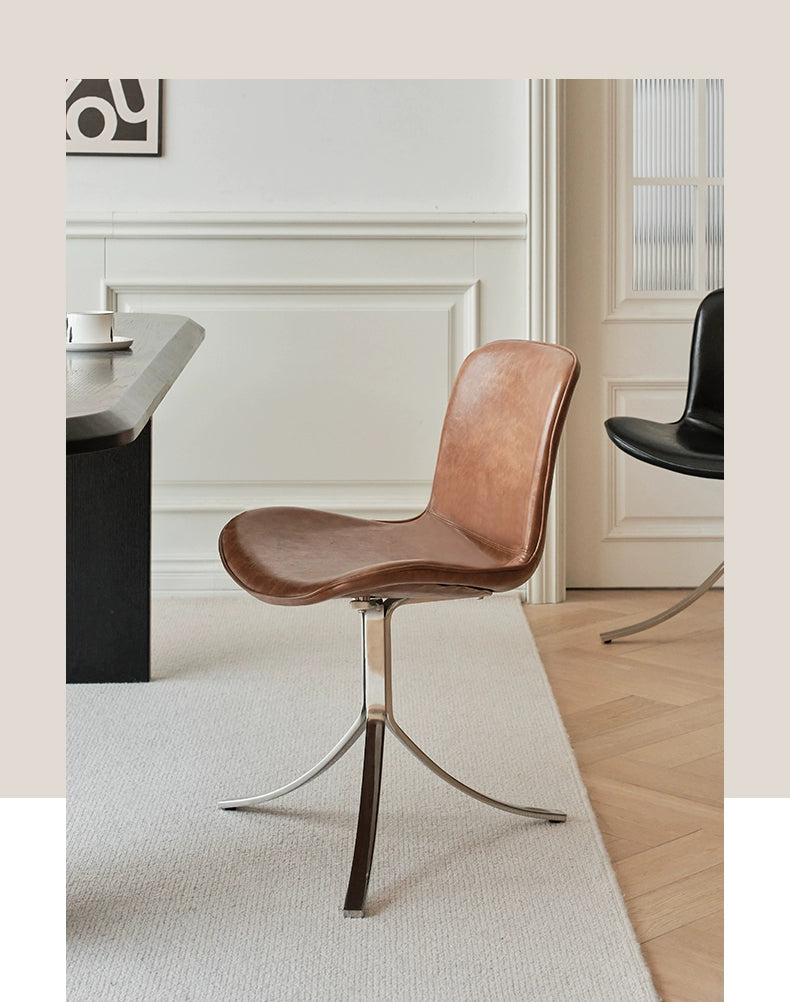 Pk9 Esszimmerstuhl Retro Licht Luxus Schreibtisch Freizeitstuhl Rückenlehne Café Edelstahl Ölwachs Lederstuhl 