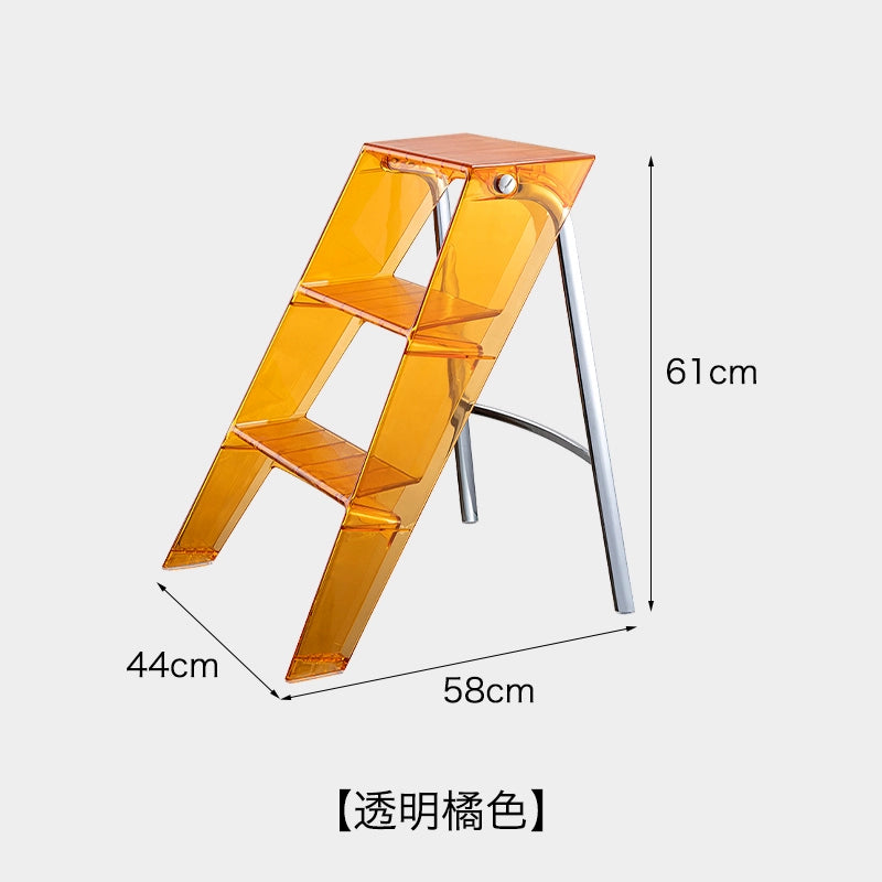 Transparente tragbare Klappleiter für den Haushalt, nordische Ins, dreistufige Leiter, Fischgrätenleiter, multifunktionales Regal 