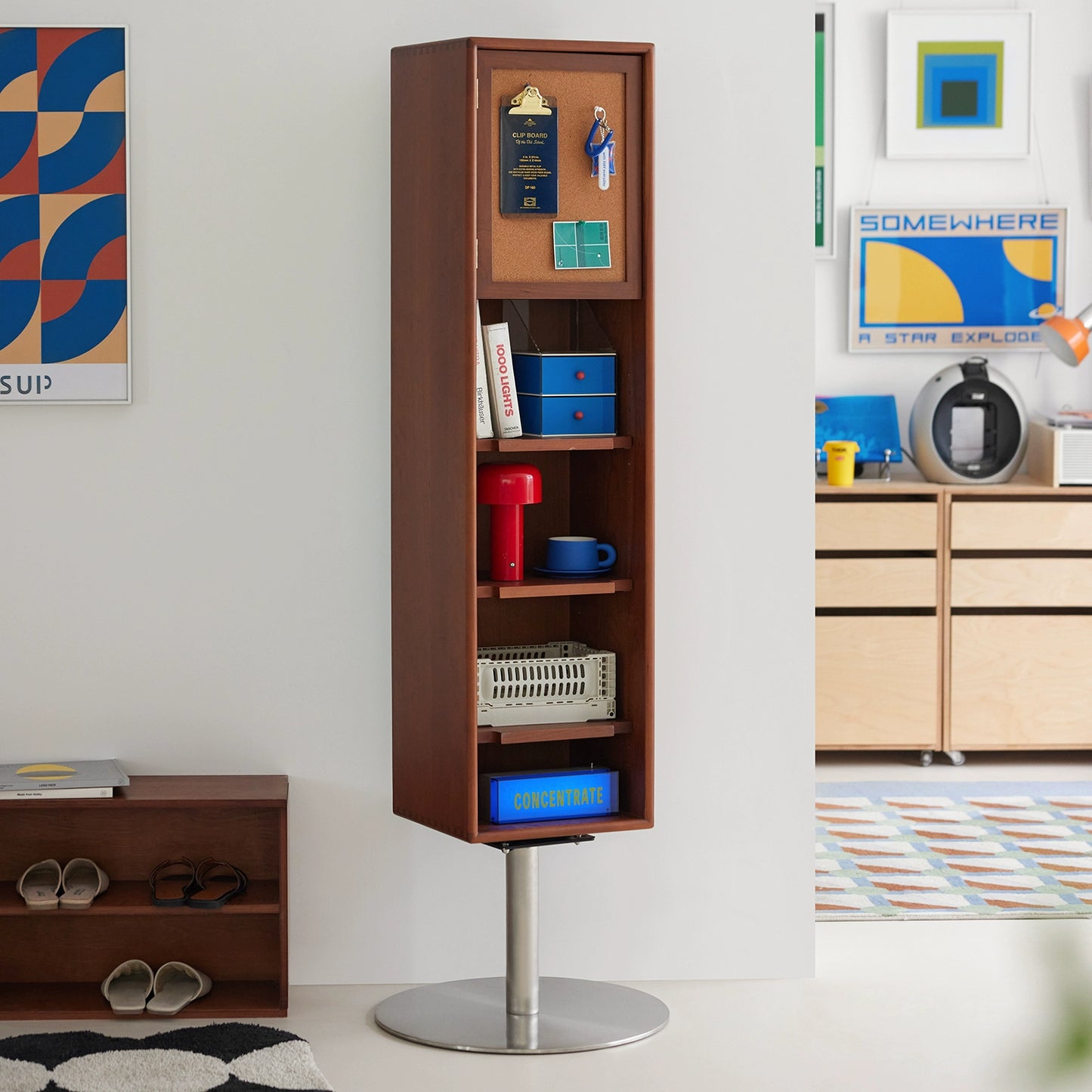 Multifunktionale Truhe drehbar mit Ganzkörperspiegel Aufbewahrungsschrank Retro Nordic Wandaufbewahrungsschrank Massivholz 