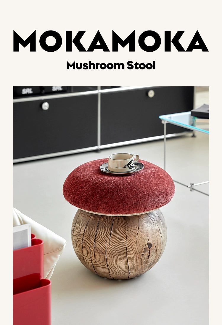 Pilzhocker Designer-Hocker aus Holz, niedriger Hocker, Schuhwechselhocker, mittelalterlicher Creme-Stil, Ankleidehocker 