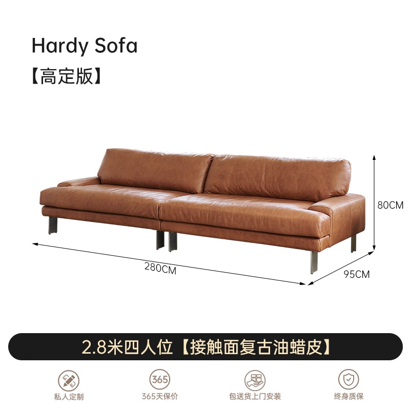 Medieval Modern Hardy Sofa Designer Imported First-layer Cowhide Small Apartment Living Room Straight Row Three-person Sofa