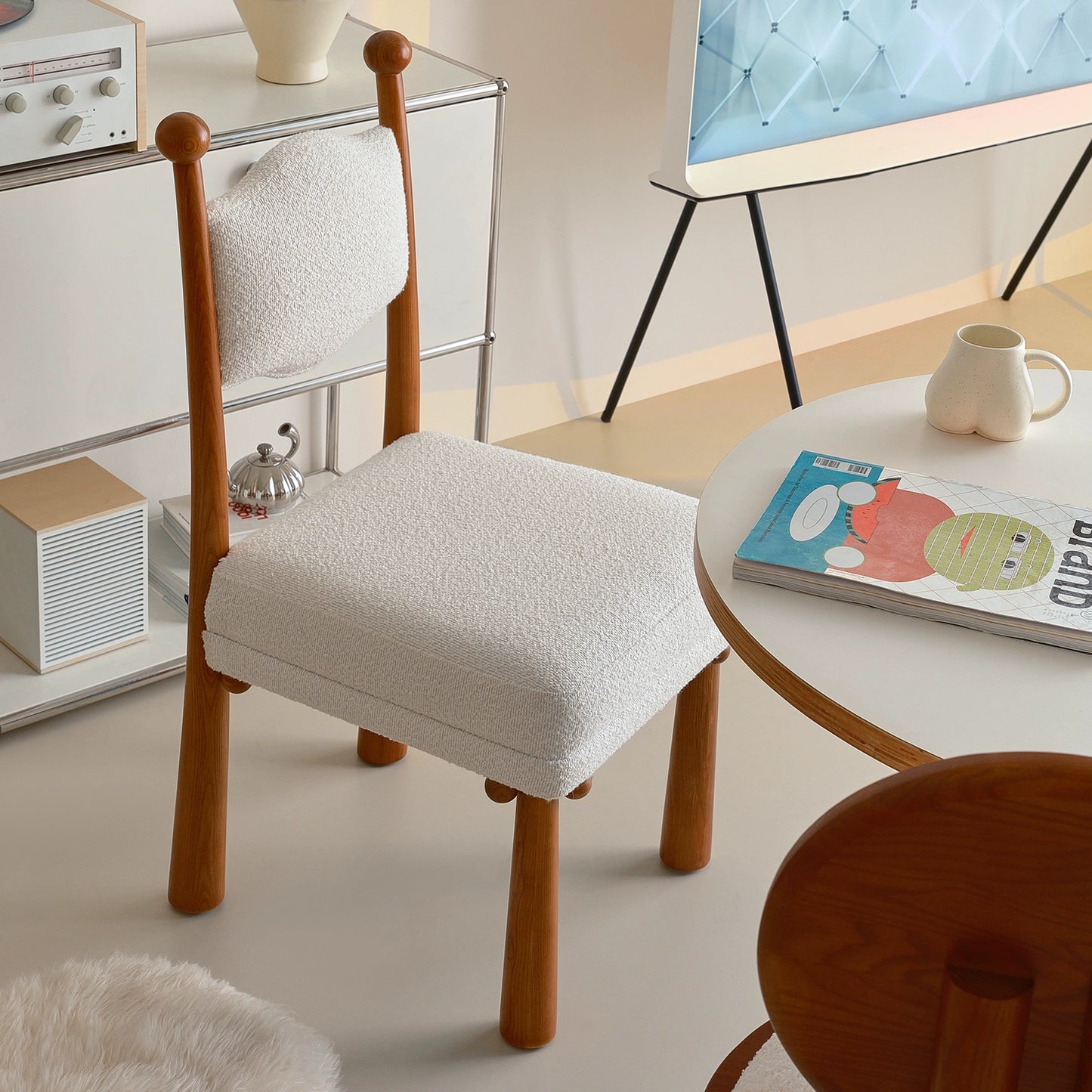 Lammwolle Massivholz Esszimmerstuhl Designer Internet Promi Stuhl mittelalterliche Rückenlehne Ankleidehocker einfacher Schreibtischstuhl 