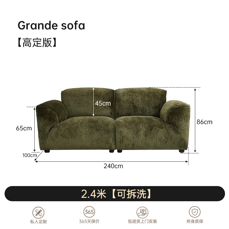 Grande Sofa Living Room Italian Minimalist Three-person Straight Row Adjustable Movable Backrest Dismantling and Washing Fabric Sofa
