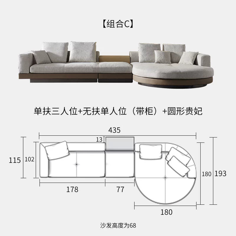 Italian Light Luxury Minimalist Connery Connery Cotton and Linen Fabric Sofa Combination Corner Arc Villa Large Flat Floor