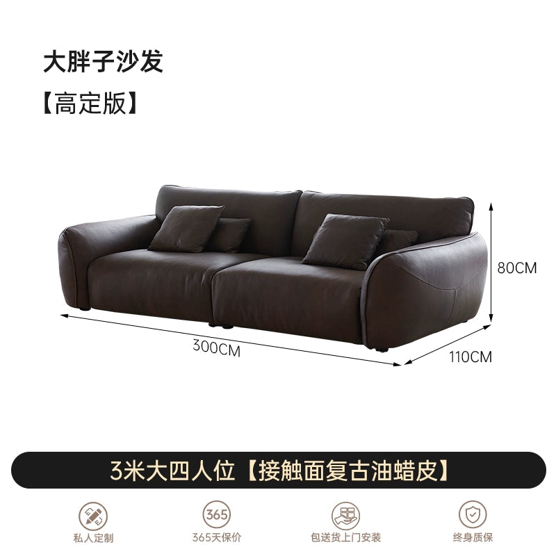 Italian Minimalist First-layer Cowhide Designer Large Flat-floor Villa Living Room High-end Straight Row Medieval Big Fat Sofa