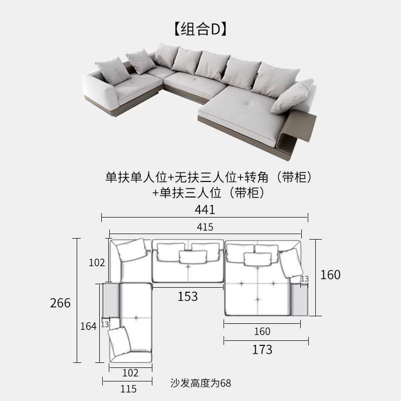 Italian Light Luxury Minimalist Connery Connery Cotton and Linen Fabric Sofa Combination Corner Arc Villa Large Flat Floor
