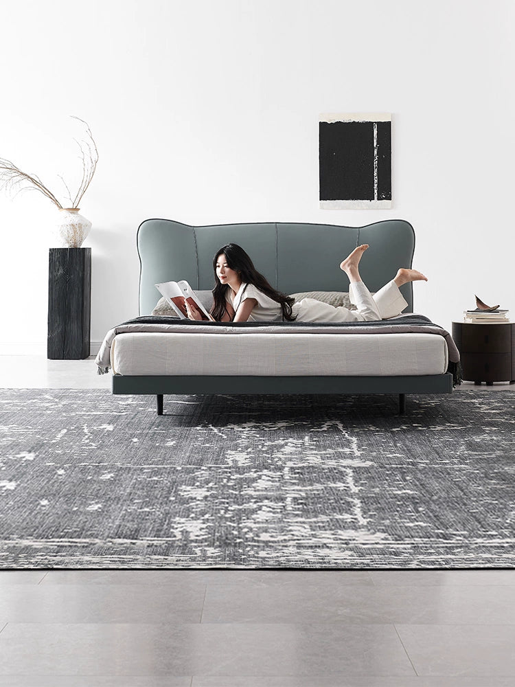 Italian Light Luxury Double Bed 1.8 Meters Master Bedroom Bed Modern Simple Wedding Bed Real Cowhide High-end Atmospheric Soft Bed