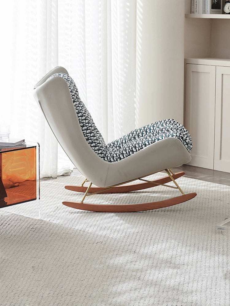 Nordic Light Luxury Rocking Chair Recliner Adult Designer Ice Silk Fabric Single Sofa Home Balcony Leisure Rocking Chair