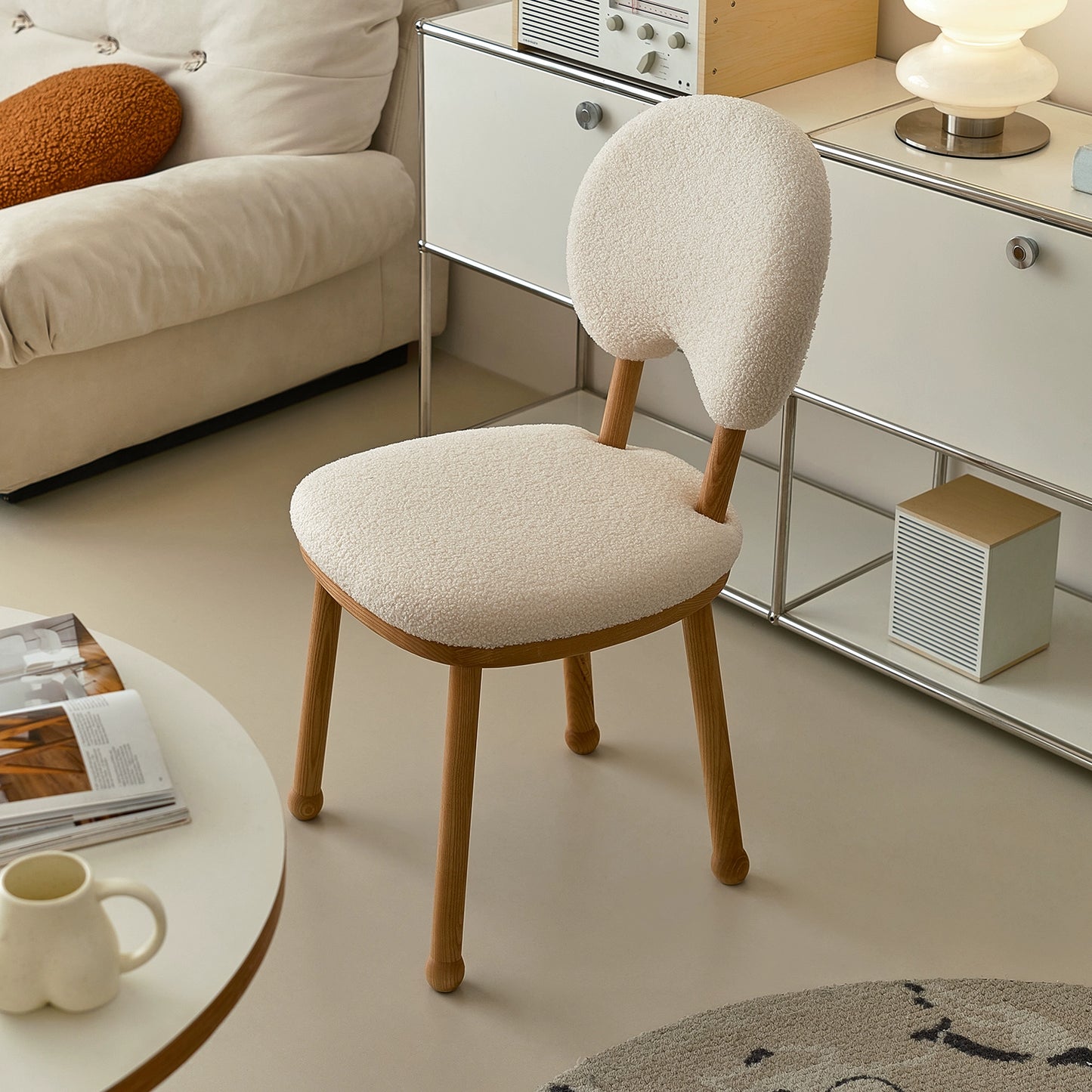 Kreative lamm wolle esszimmer stuhl haushalt massivholz dressing stuhl creme stil Ins Popularchair zurück freizeit stuhl 