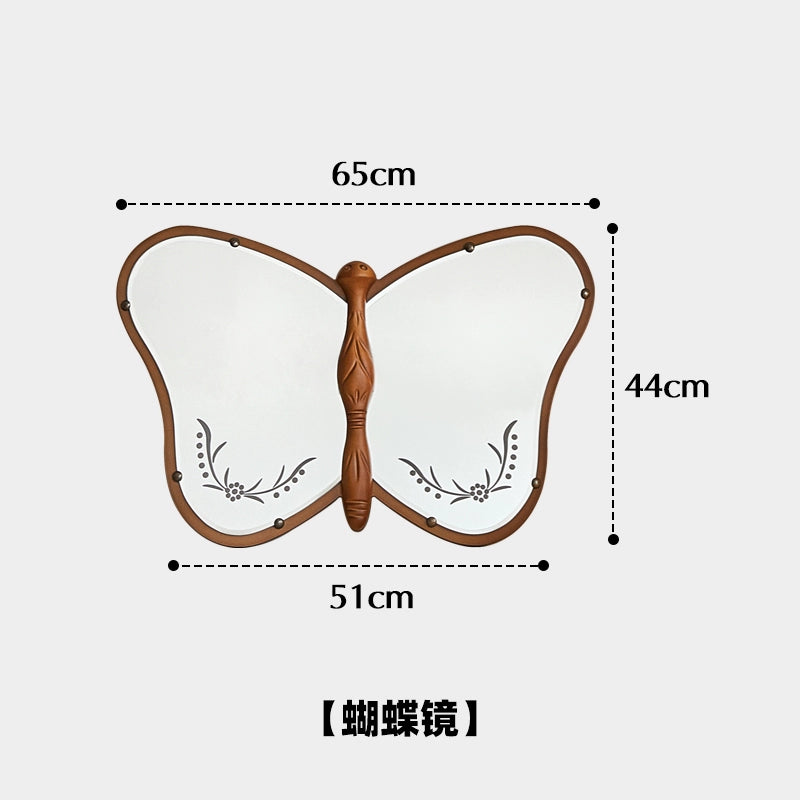 Schmetterlingsspiegel mittelalterlicher Massivholzspiegel handgeschnitzter französischer Kosmetikspiegel Halbkörperspiegel wandmontierter Enigma-Spiegel 