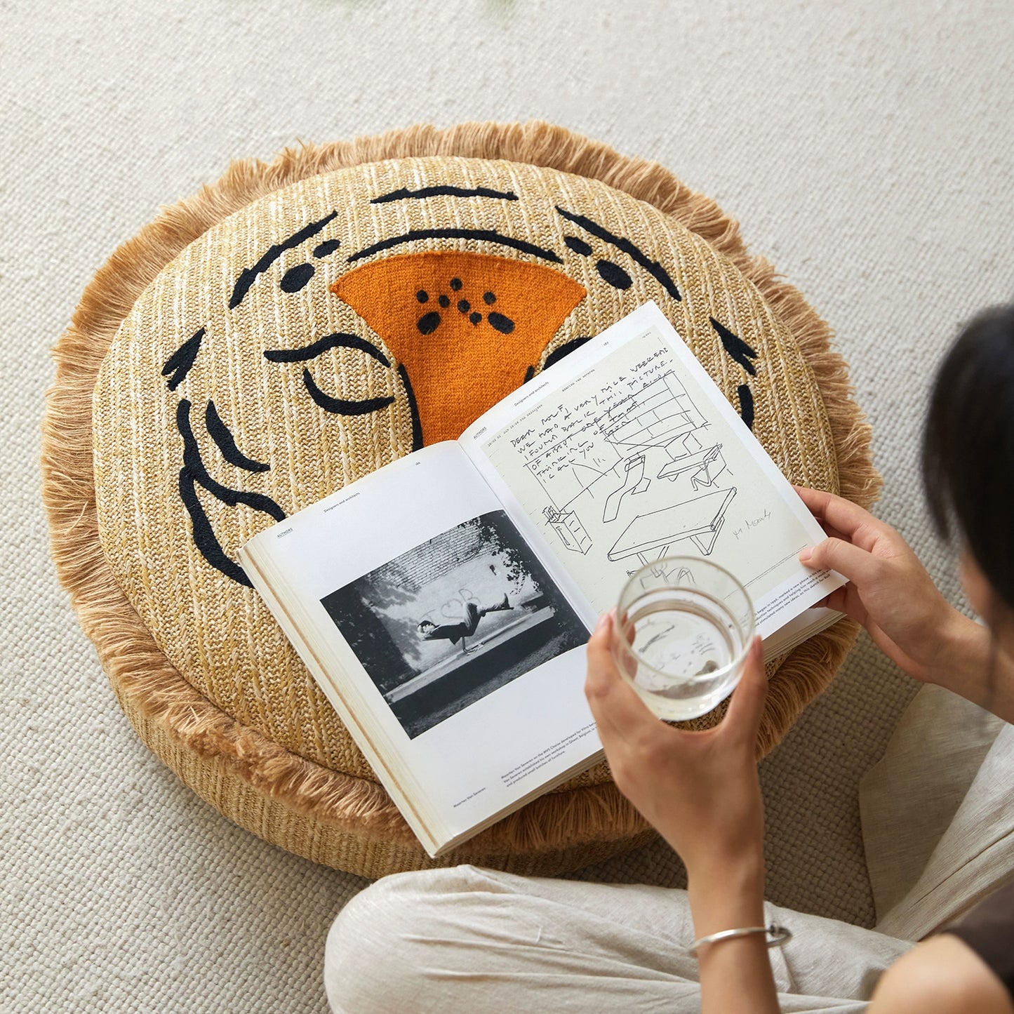 Löwe Wurfkissen Handgewebt Bestickt Sitz Pier Marokko Abnehmbares Futon Sitzkissen Teppich Pedal 